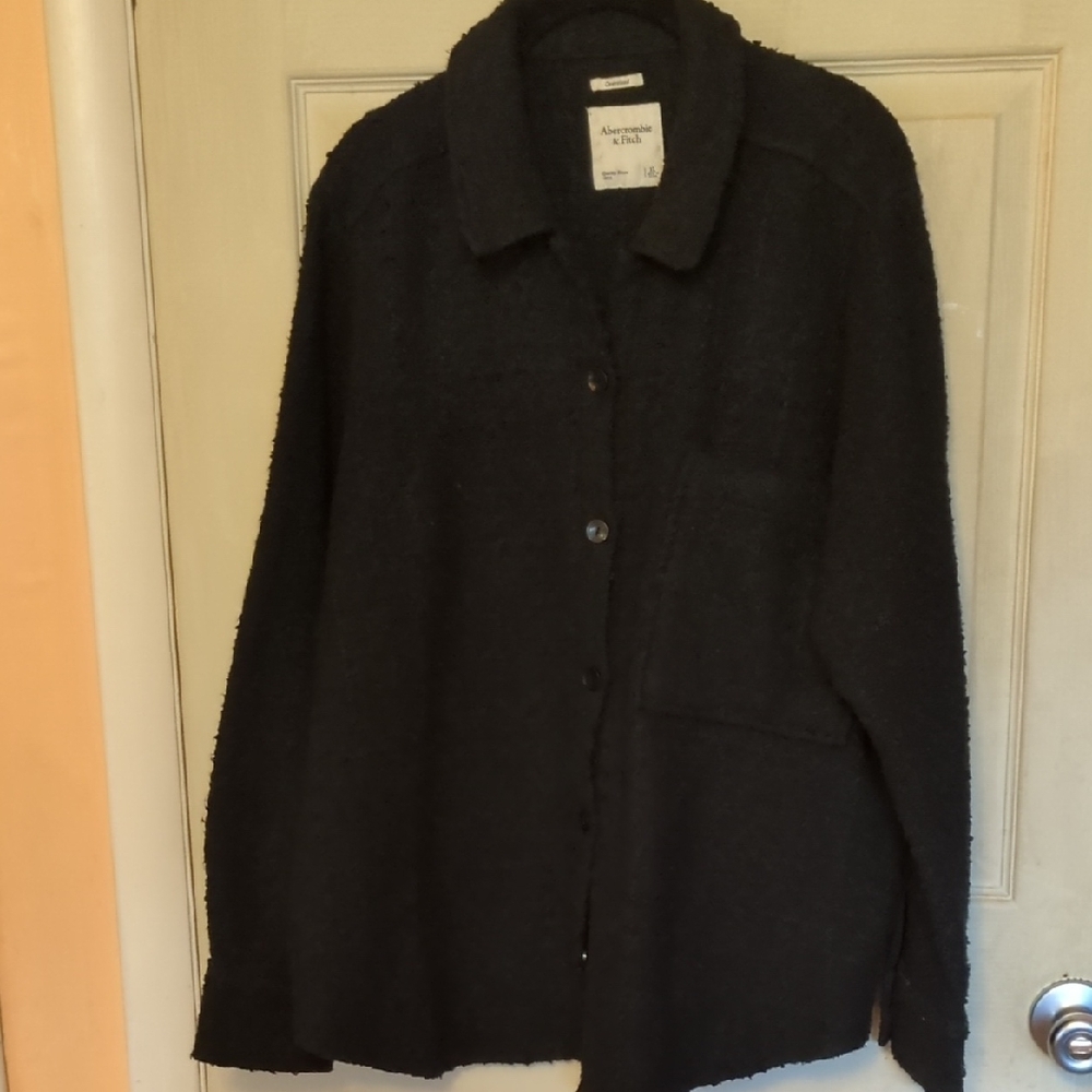 Abercrombie & Fitch XL Oversized Tweed Button Down Black
